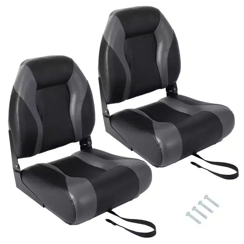 Boat Seats 2 Packs, Folding High Back Fishing Waterproof Pontoon Boat Seat, Boat Chairs with Stainless Steel Screws, Thickened Cushion
