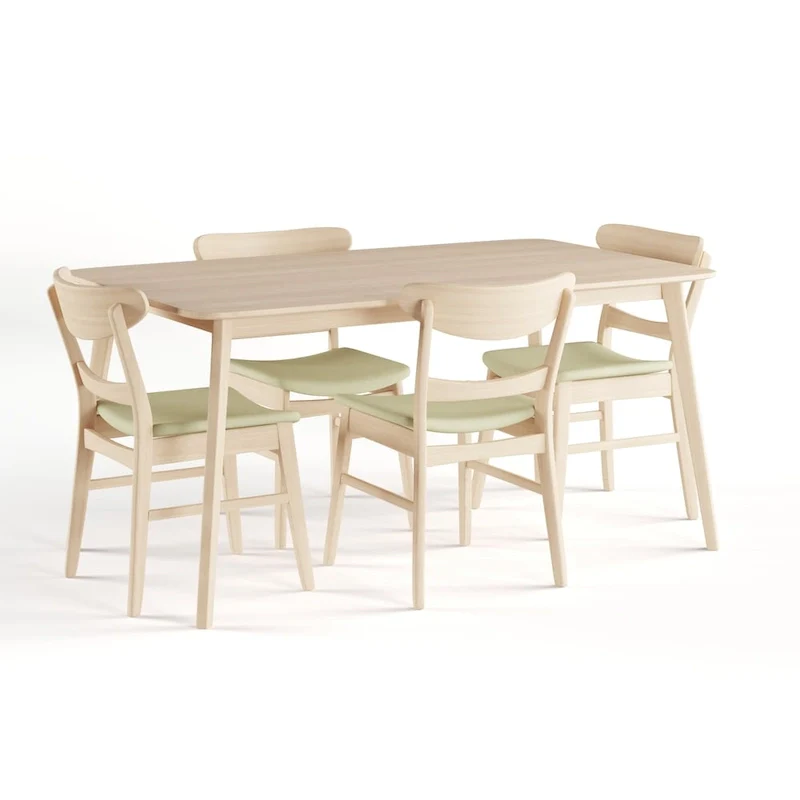 Mid-Century 5-Piece Dining Set, Walnut & Oak Finish, Upholstered Chairs