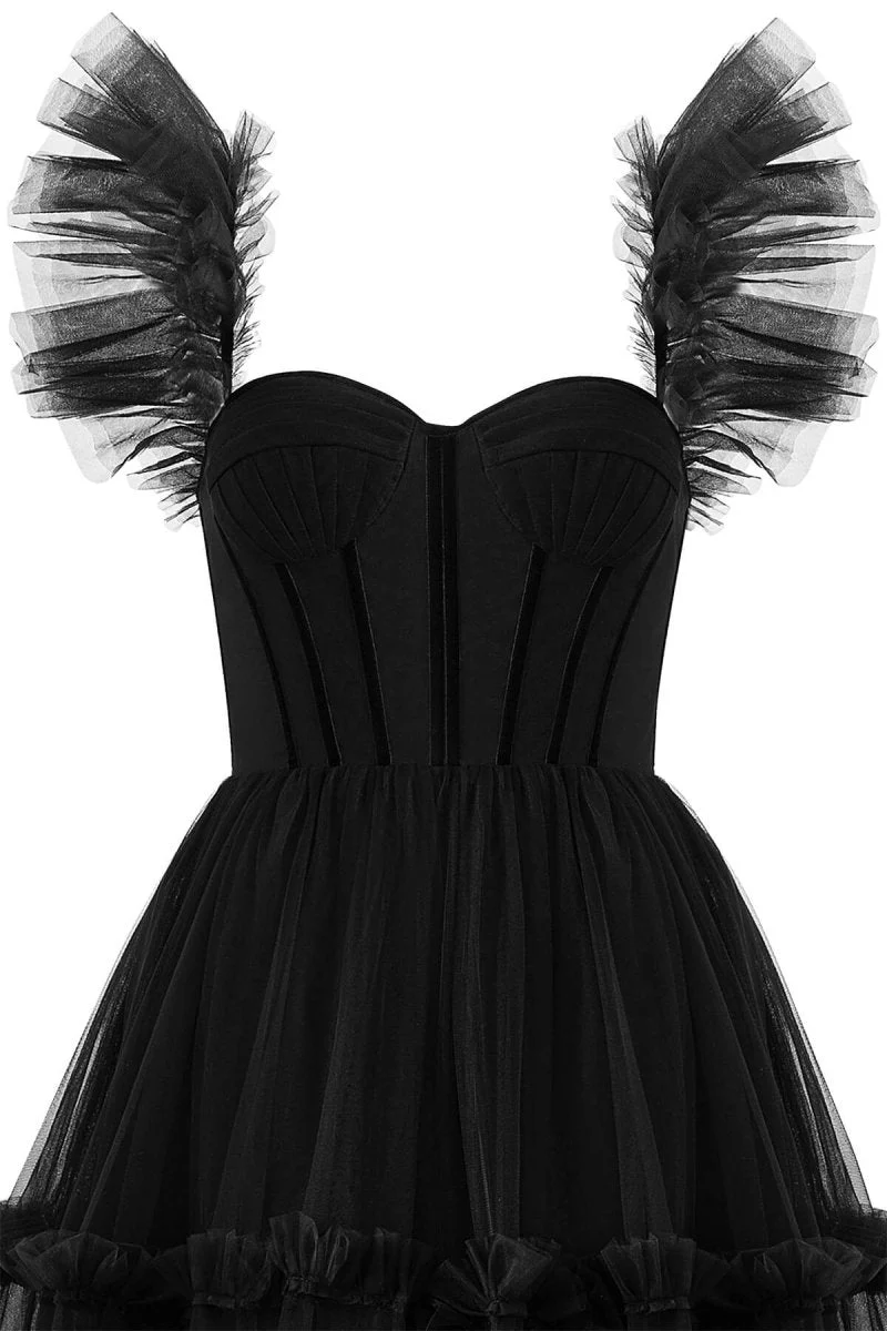 A-Line Corset Ruffled Tulle Prom Dress