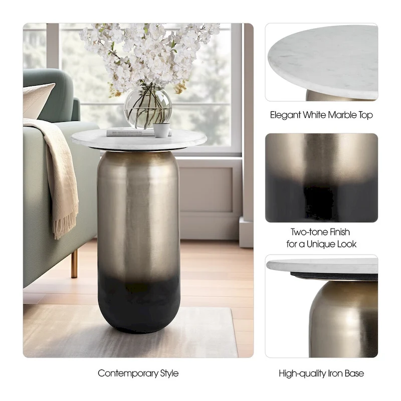 Sagebrook Home Modern Marble/Metal Neutral White and Gold Side Table - 16  x 16  x 23