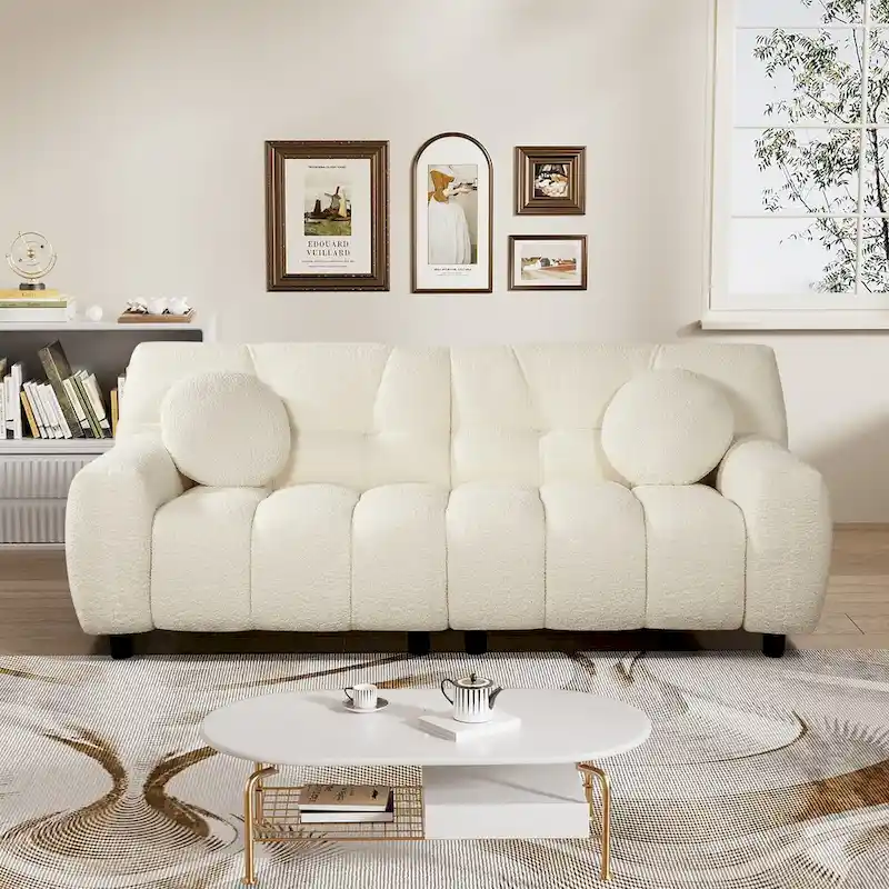 Teddy Boucle 2-Seat Cloud Deep Seat Sofa Couch for Living Room, Bedroom