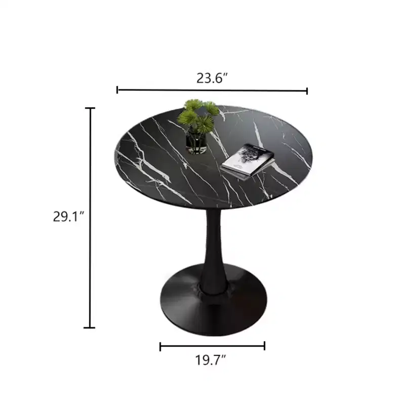NAYSAYE Round Dining Table End Table Modern Kitchen Table MDF Top Steel Base for Living Room Office Marble, Black, 23.6*19.7*29.1