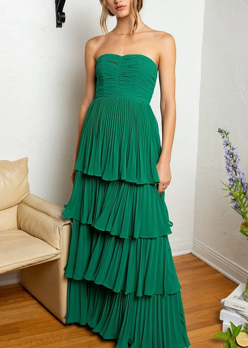 Strapless Emerald Green Ruffle Multi-Layer Long Prom Dress