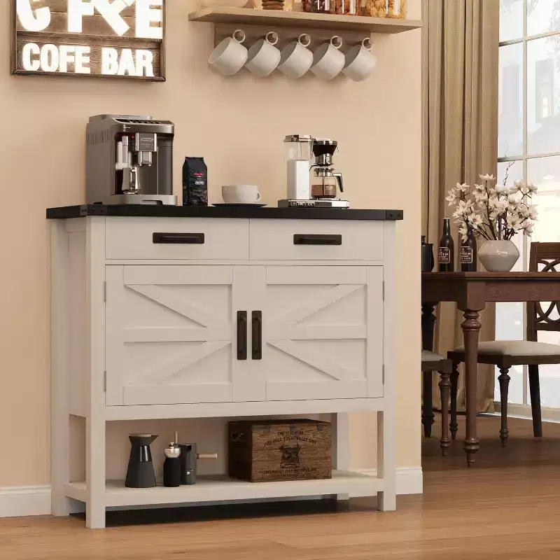 Minimalist Wooden Console Table with Double Door Cabinet and Two Drawers, Coffee Bar, Sofa Side Table,Suitable for Living Rooms,Hallways and Hallways