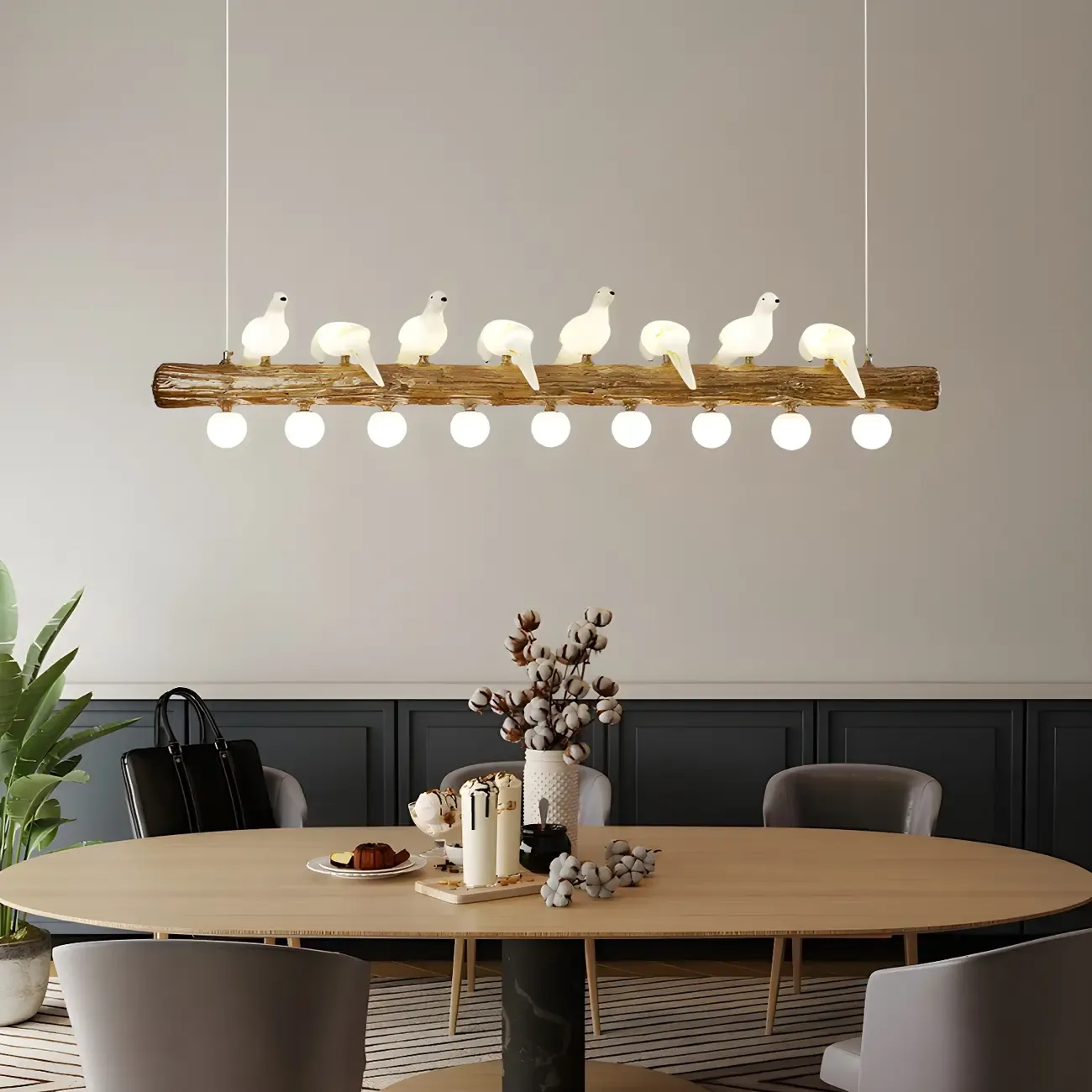 Rustic Wood LED Bird Island Chandelier