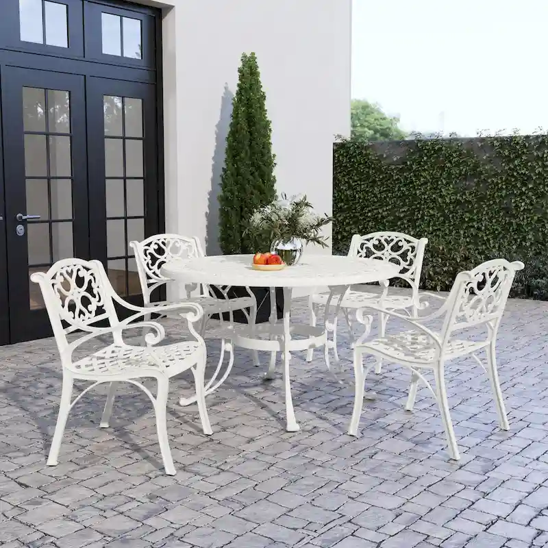 Sanibel White Aluminum 5 Piece Outdoor Dining Set - 48
