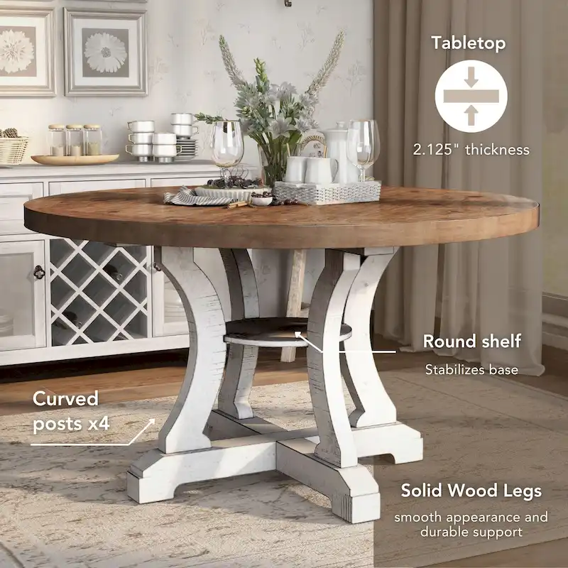 Furniture of America Sylmer Farmhouse 54-inch Wood Round Dining Table