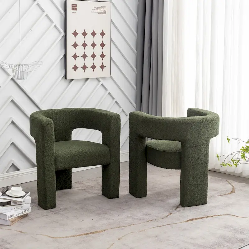 KINWELL 28   Wide Boucle Upholstered Square Armchair (Set of 2)