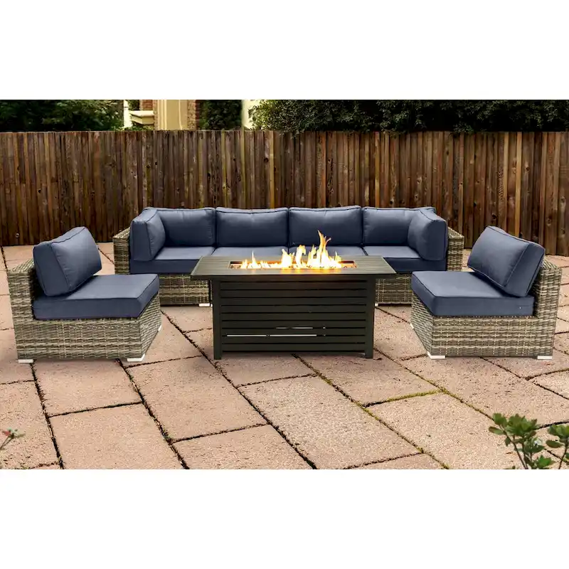 LSI 6 Person Seating Group With Metal Firepit And Sunbrella Cushions