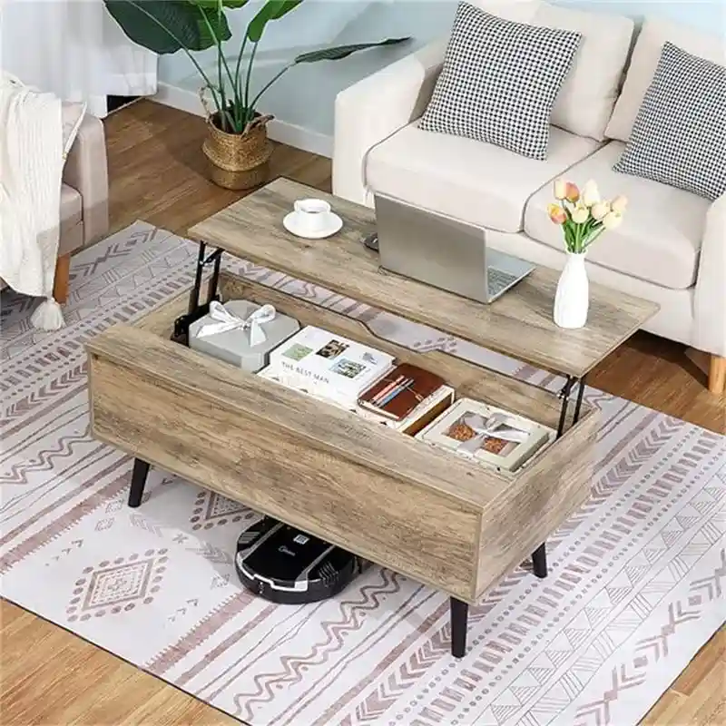 A coffee table with drawers