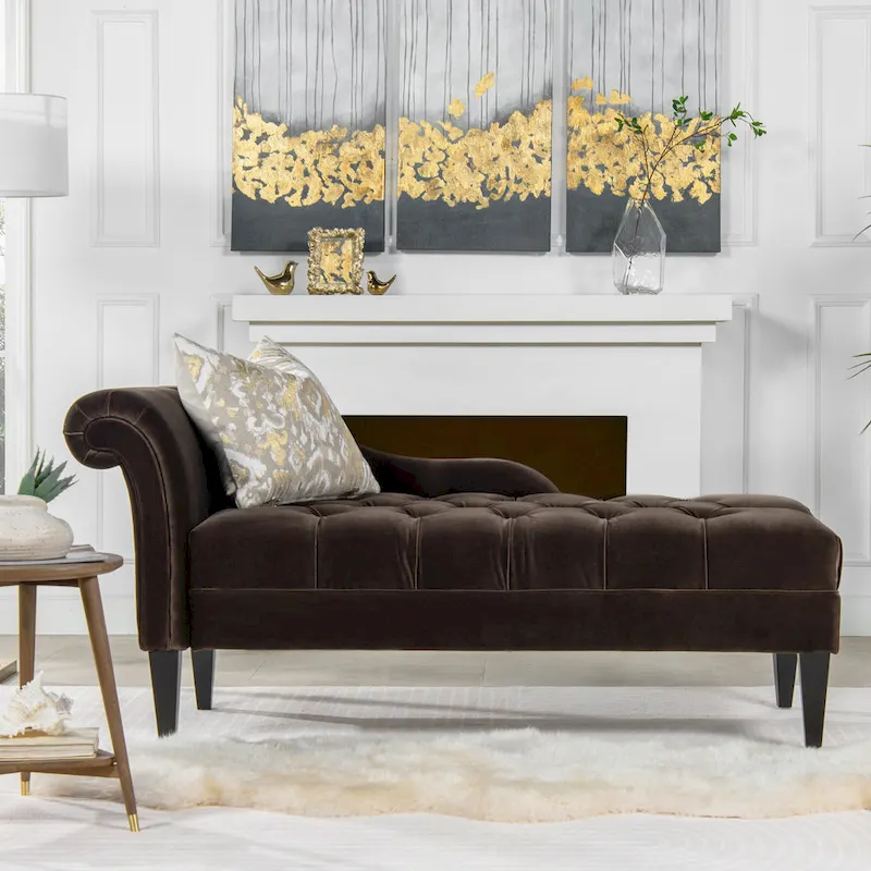 64 Mid-Century Tufted Rolled-Arm Chaise Lounge