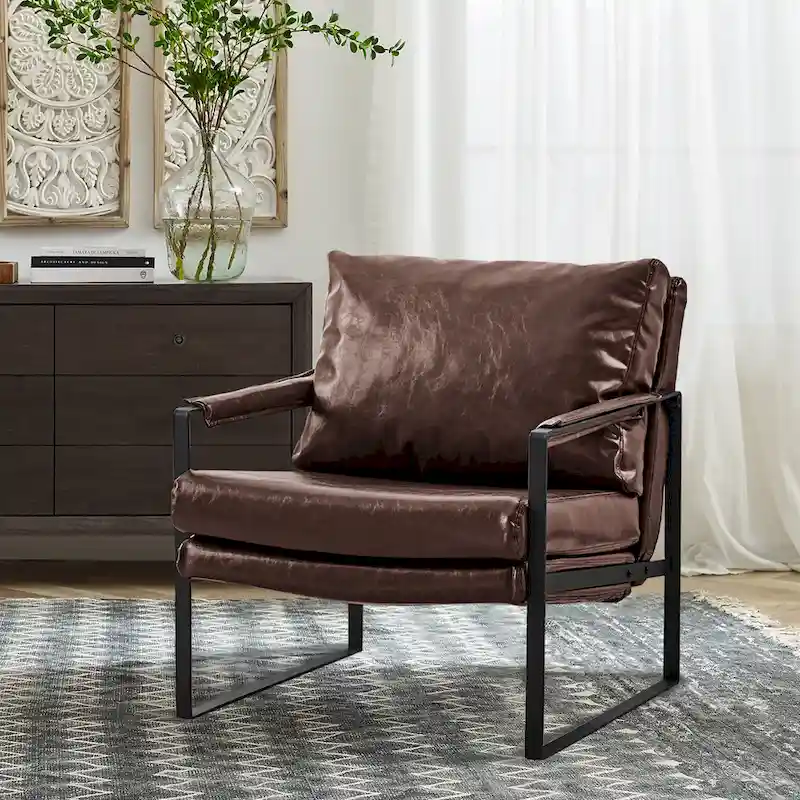 Art Leon Modern PU Leather Upholstered Arm Chair with Steel Frame