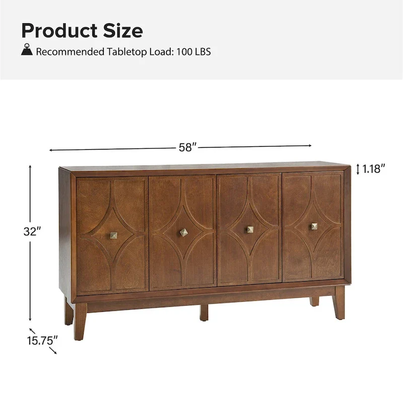 Miriam Mid-century 60  Wide Diamond-shaped Patterned Sideboard with Adjustable Shelves by HULALA HOME