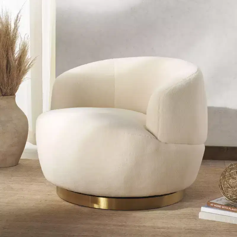 Flynn Faux Lamb Wool Swivel Chair - SFV4739 - Safavieh Couture