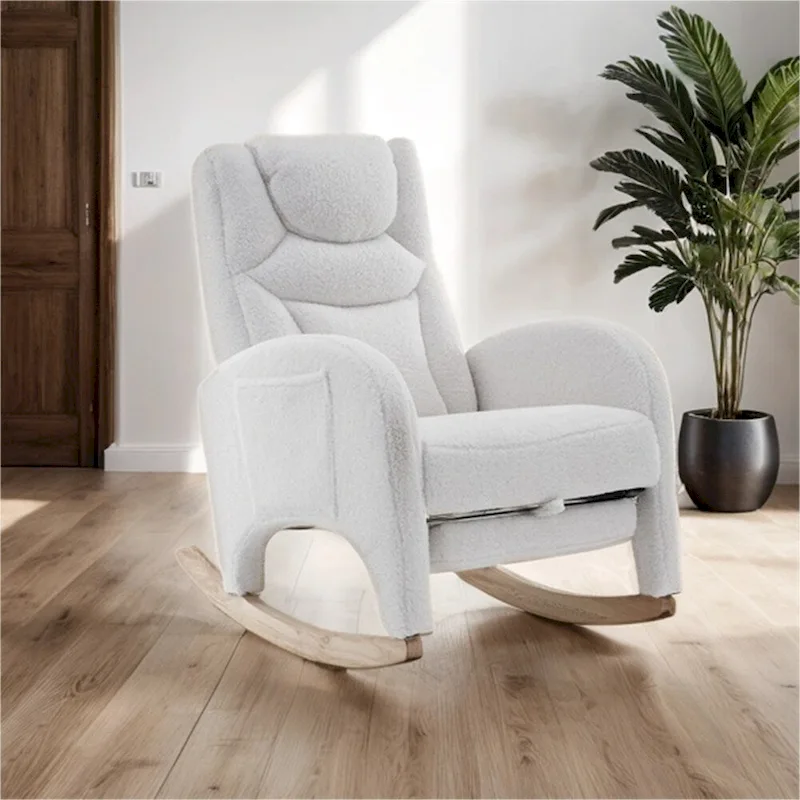 Ergonomic Fabric Nursery Rocking Chair With Adjustable Footrest
