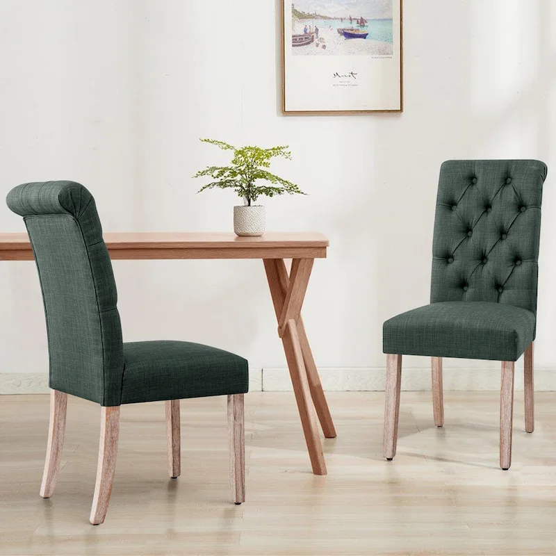 CHUN YI Linen Parsons Modern Button Dining Chair (Set of 2)