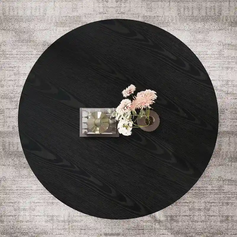 Wooden Coffee Table, 2-Tier Round Central Cocktail Table with Shelves