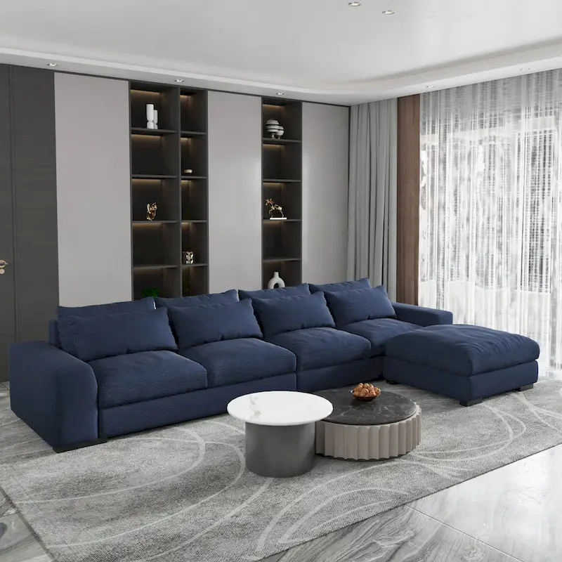 Modern Modular Down Sectional Sofa,Light Grey/Dark Blue