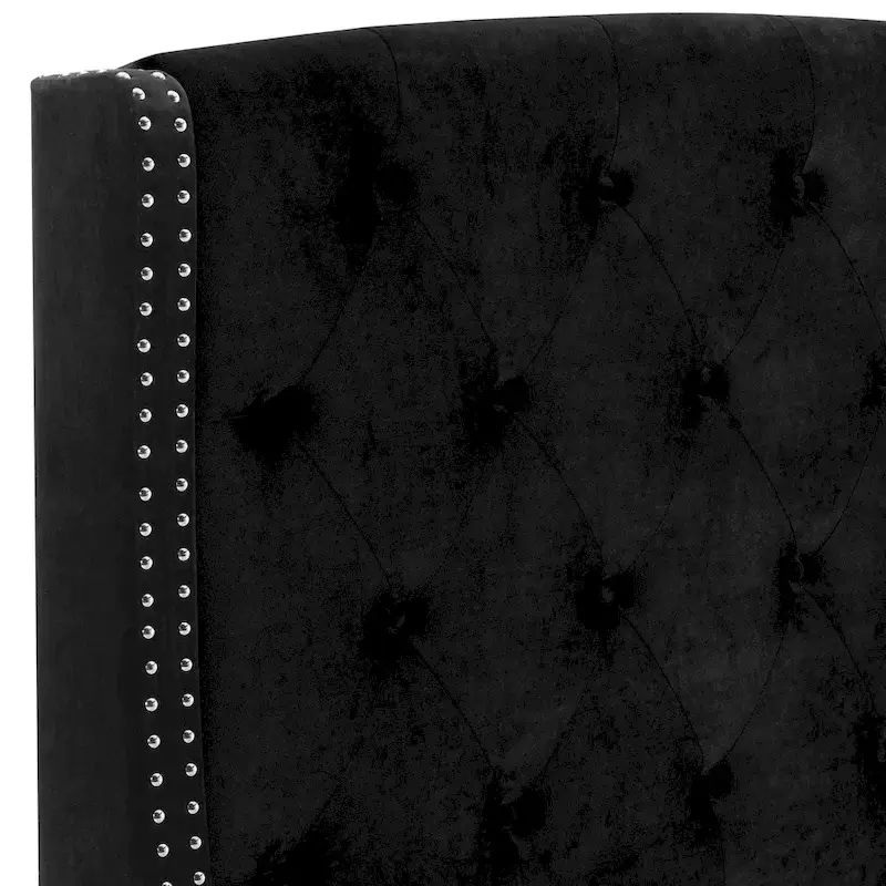 Black Button Tufted Queen Bed with Nailhead Trim