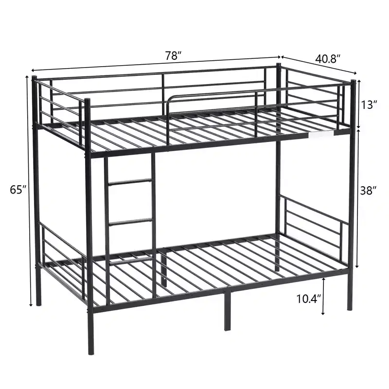 Karl Home Black Twin Over Twin Steel Bunk Bed Frame Ladder Bedroom Dorm Room for Kids Adult Children