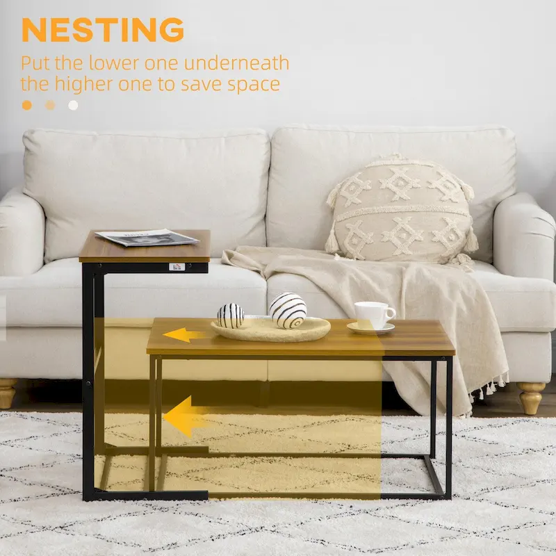 Industrial Coffee Table With Metal Frame & Adjustable Foot Pads