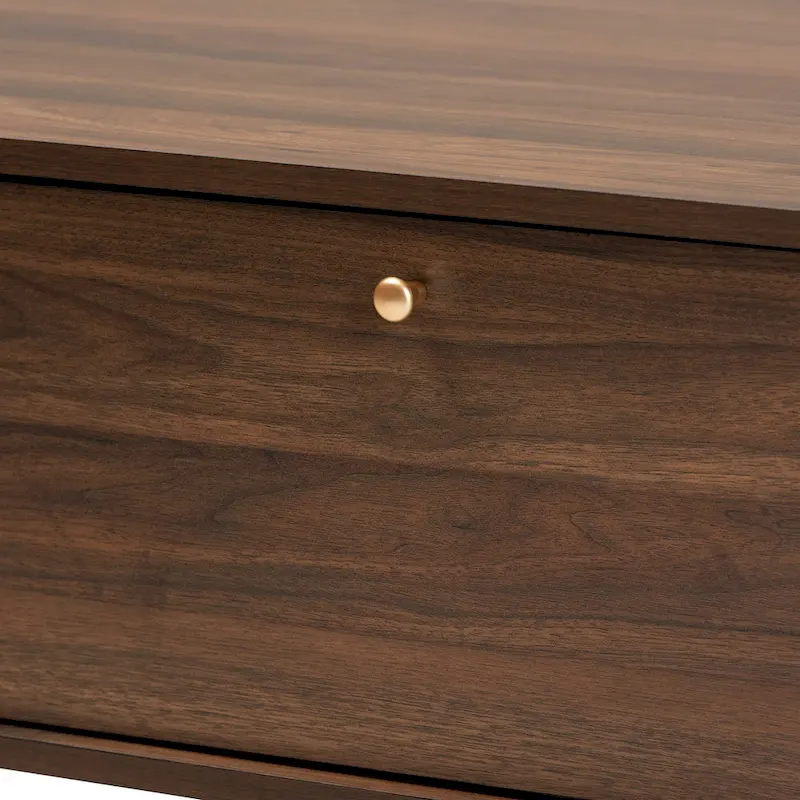 Edel Mid-Century Walnut Brown and Gold Finished Wood Coffee Table