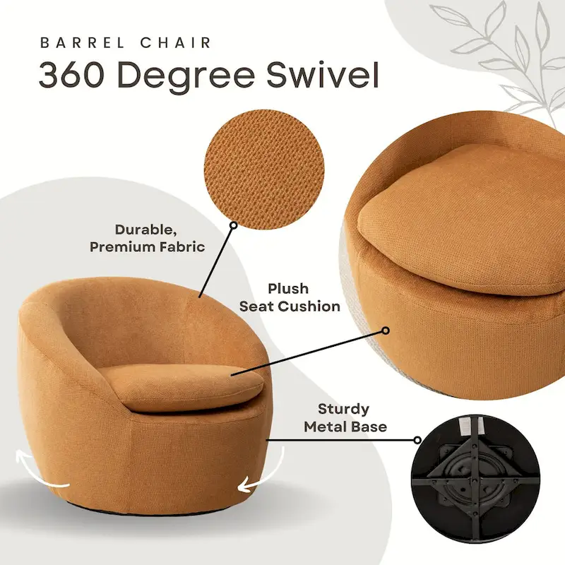 Swivel Barrel Chair - 360° Rotation - Boucle Fabric