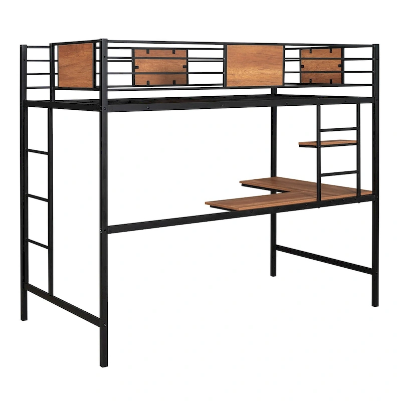 Twin Metal Loft Bed with Desk and Shelve