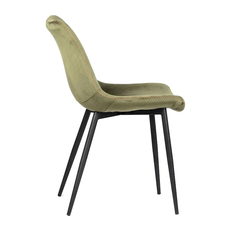 Velvet Upholstered Dining Side Chair Black Peg Legs, Olive Green