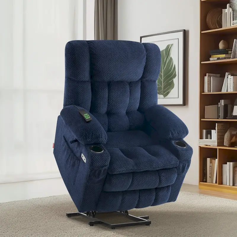MCombo Medium Dual Motor Power Lift Recliner Chair Infinite Position, Massage and Heat, Extended Footrest, Fabric 7890