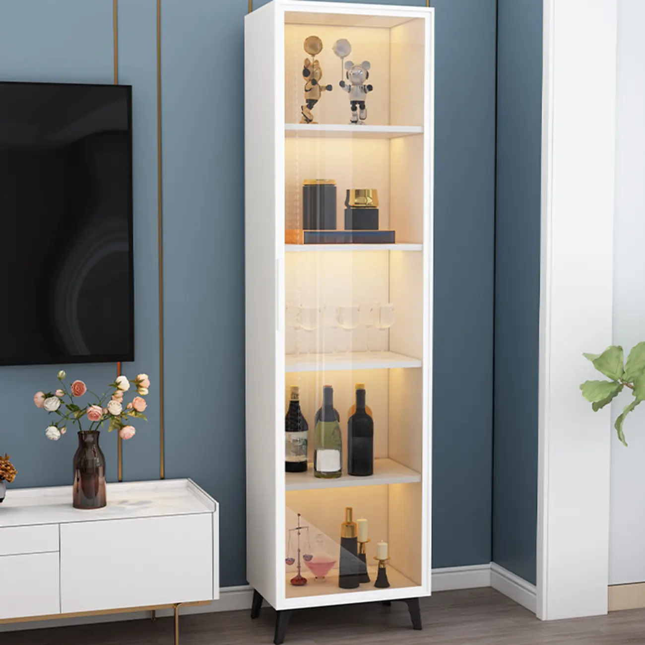 Compact Freestanding Enclosed Wooden Glass Curio Cabinet