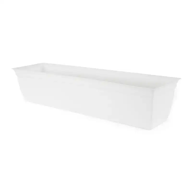 The HC Companies Indoor Outdoor 30 Inch Eclipse Series Window Flower Garden Ornamental Planter Box with Removable Attached Saucer, White (2 Pack)