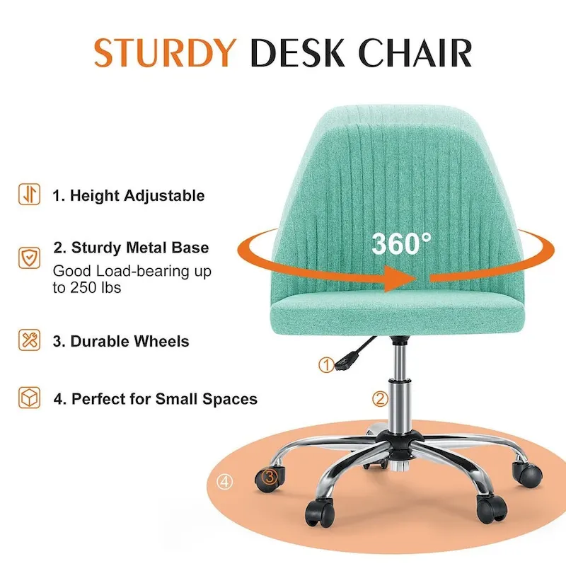 Office Chair with Wheels, Adjustable Height Fabric Upholstered Computer Desk Chair Swivel