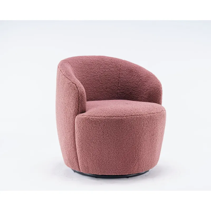 360° Swivel Barrel Accent Chair – Soft Teddy Fabric, Ergonomic Backrest