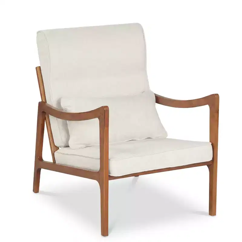 Costway 1/2 PCS Linen Fabric Upholstered Armchair with Lumbar Pillow, Removable Back, Seat Cushions Beige/Brown