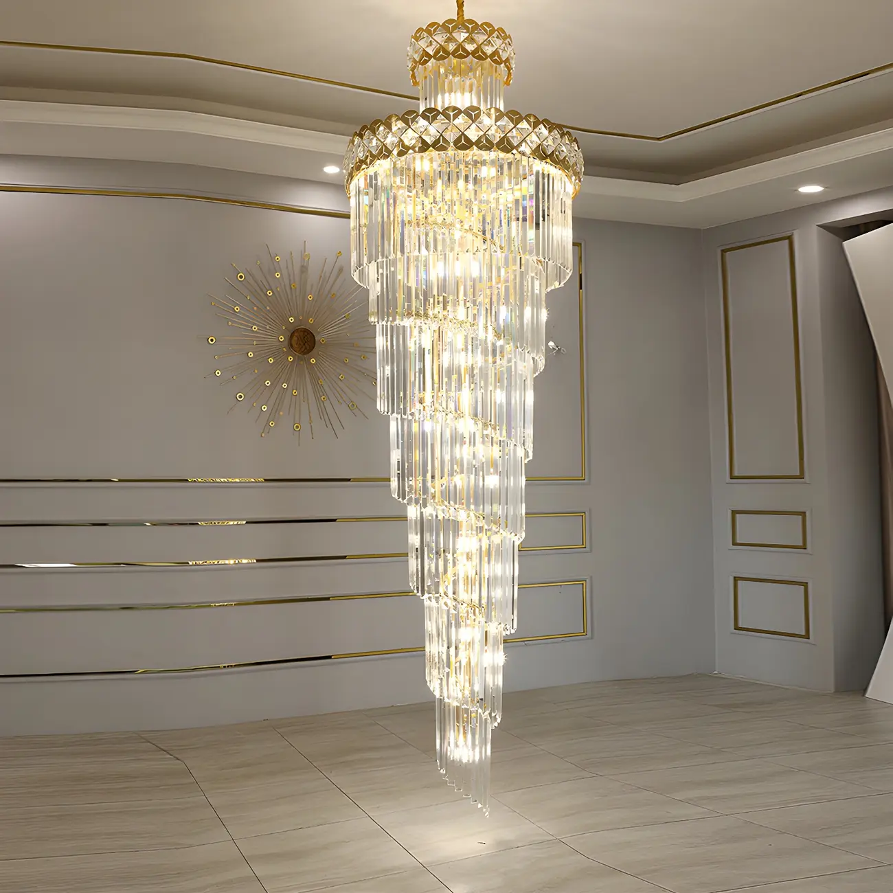 Luxurious Spiral Tiered LED Crystal Chandelier