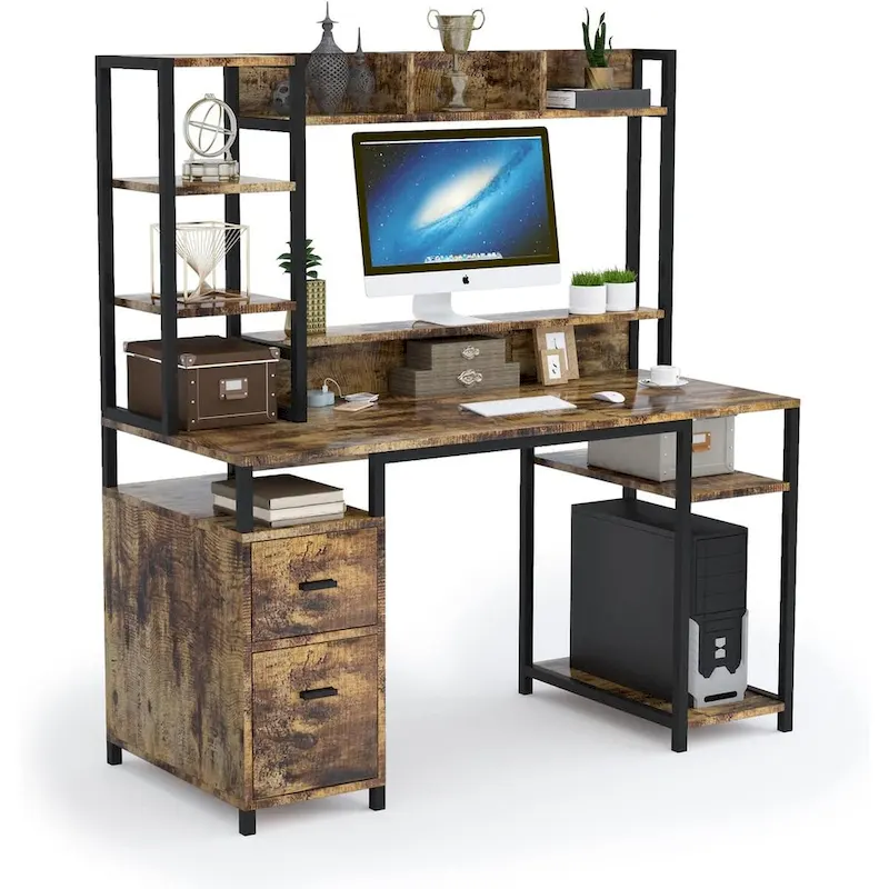 55 Computer Desk with Hutch and Storage Shelf