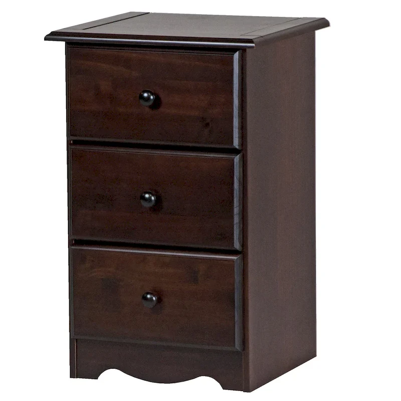 Solid Wood 3-Drawer Nightstand – Metal or Wooden Knobs, 6 Finishes