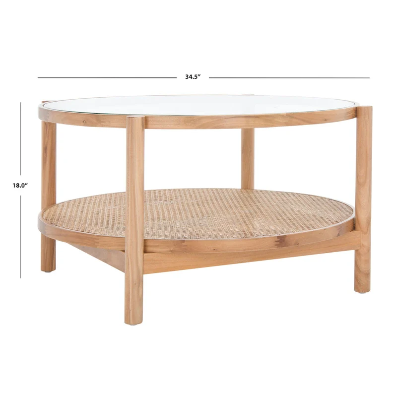 SAFAVIEH Couture Falak 2-Tier Rattan/Glass Coffee Table - 35 In. W x 35 In. D x 18 In. H - 35W x 35D x 18H