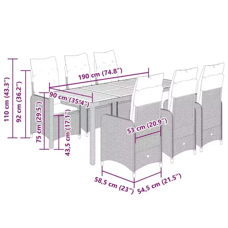 vidaXL Bistro Set Black PE Rattan 8-seater Bistro Set Rectangular