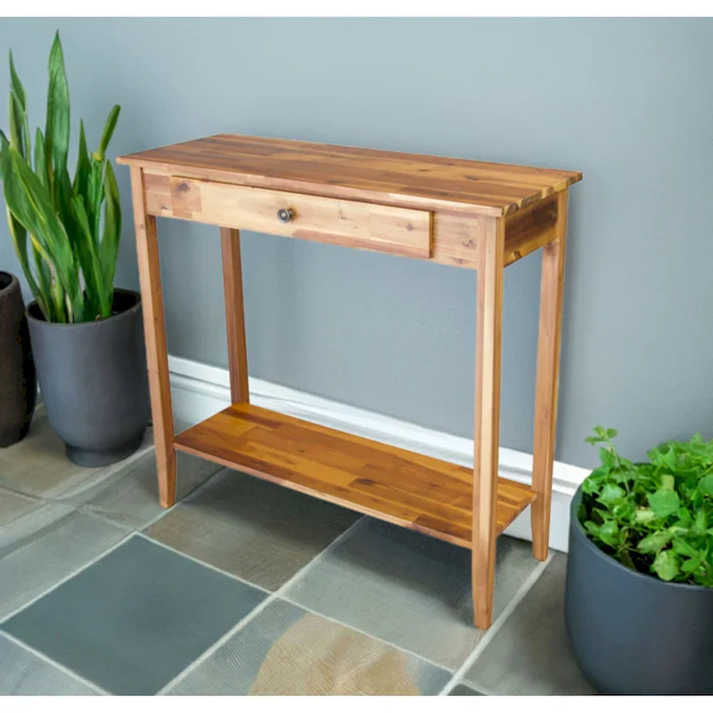 Solid Acacia Wood 1-drawer Console Table with Bottom Shelf