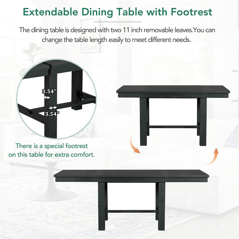 6-Piece Extendable Dining Table Set with 4 Chairs and Bench