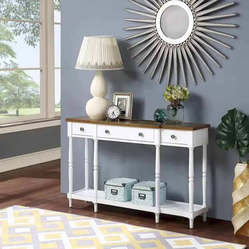 3-Drawer Console Table with Shelf - Rubberwood