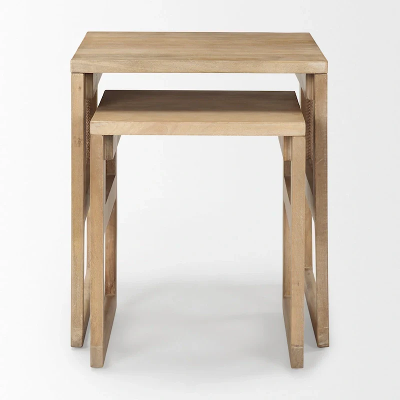 Grier Solid Wood With Cane Accents Square Nesting Accent Tables (Set of 2) - 20L x 20W x 23H