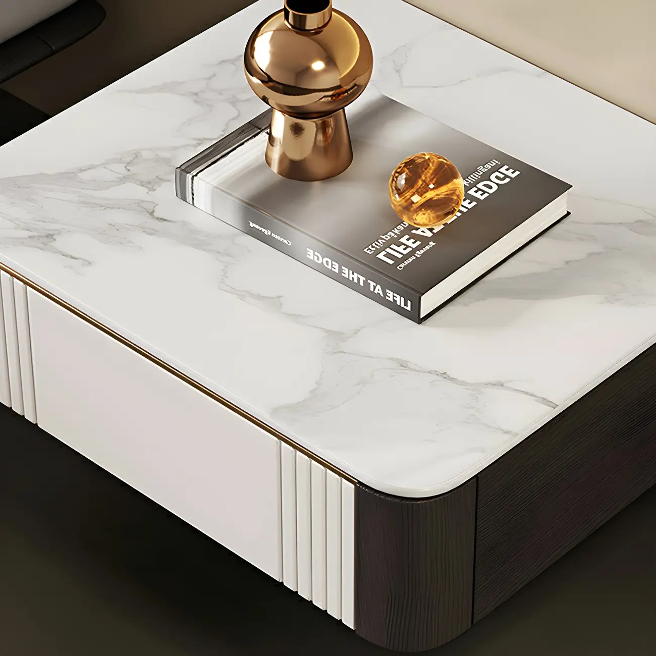 Low Stone Top Floating Nightstand with Drawer Set of 2