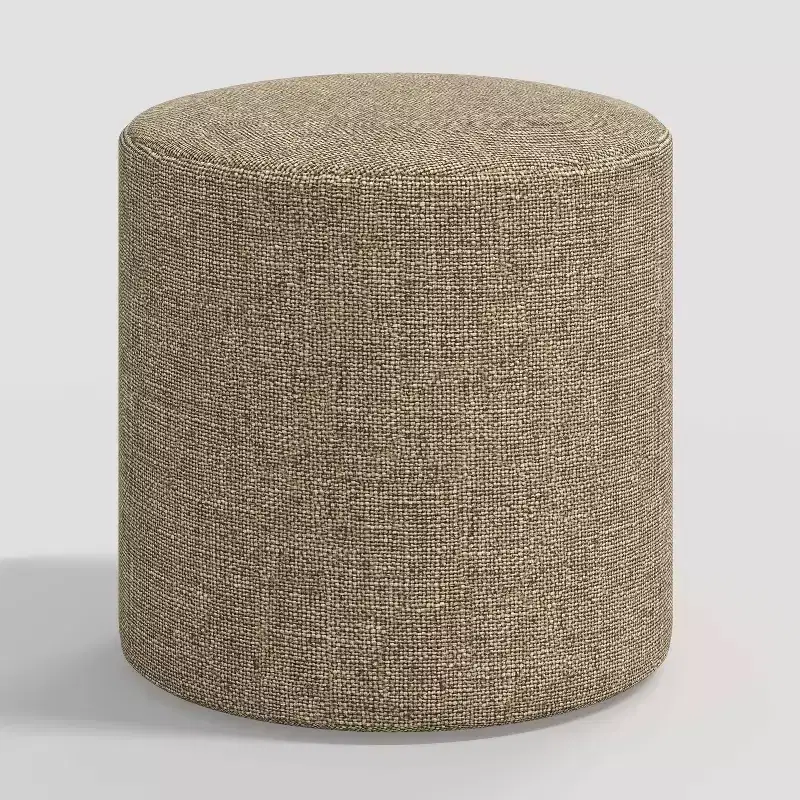 Round Thalia Ottoman in Textured Linen - Threshold