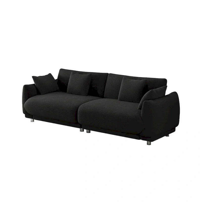 Modern Teddy Velvet 3-Seat Sofa with 4 Pillows & Metal Legs, 86.6