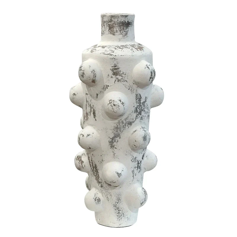 Harp & Finial Watts Vase - Distressed White Finish on Ceramic