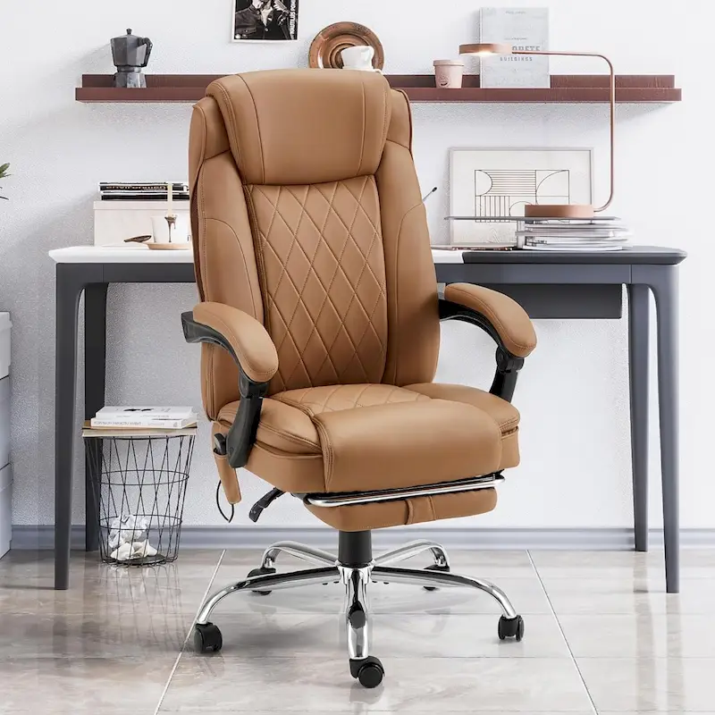 Ergonomic Heated Executive Office Chair with 2/4/6-Point Massage, Retractable Footrest, and PU Leather