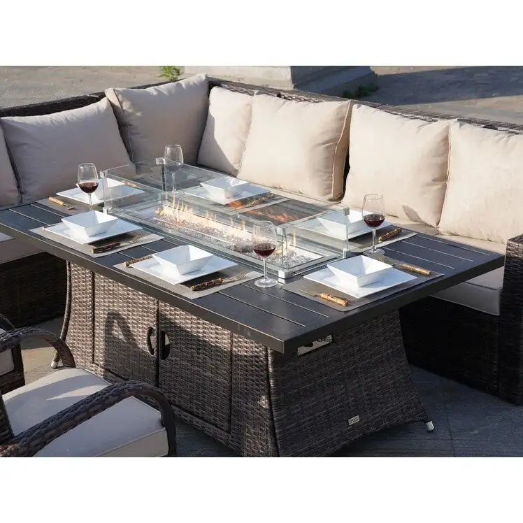 Patio Rattan Sofa Set with Alum Dining Table and Chairs